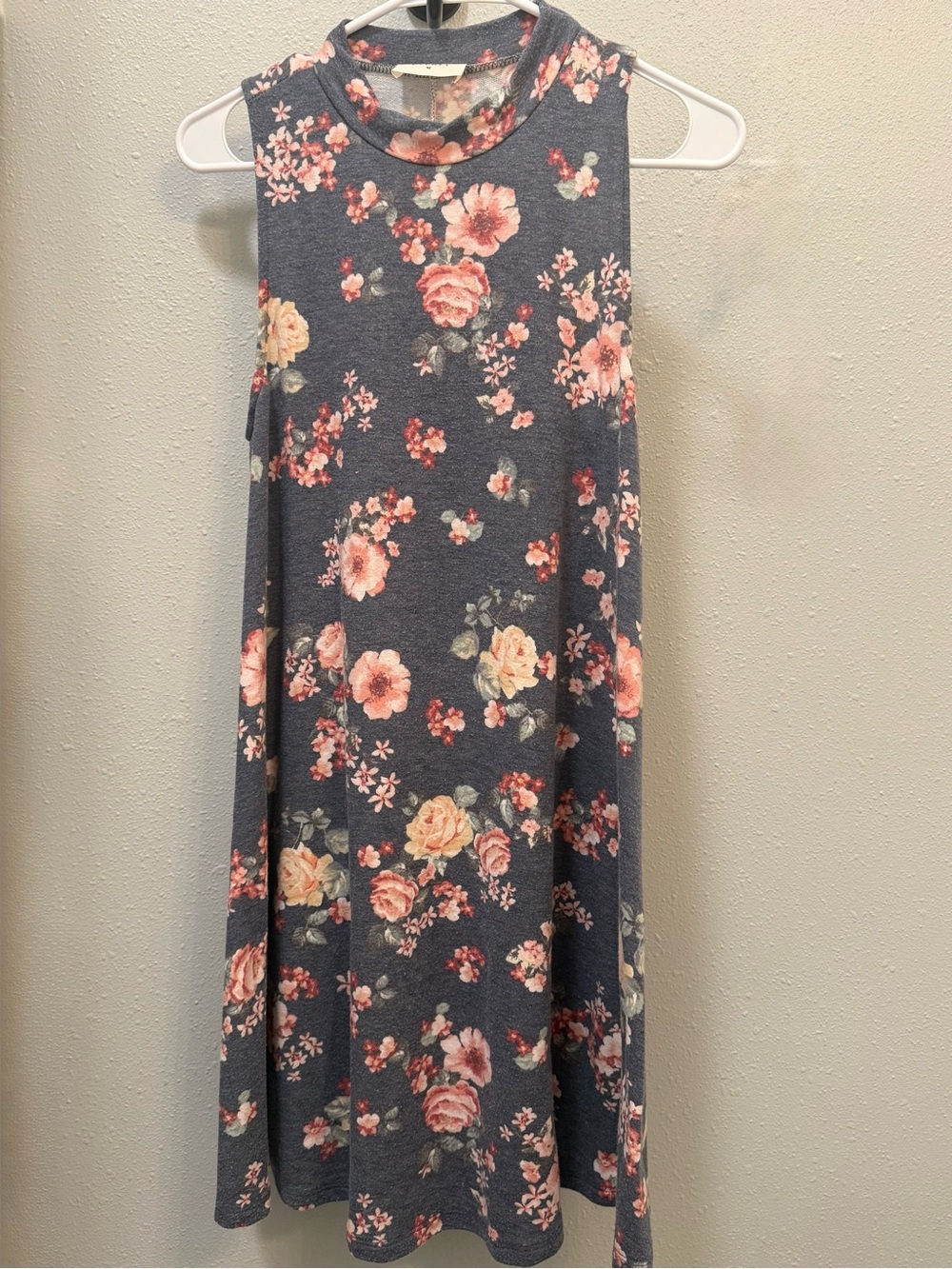 Everly Floral A-Line Dress - Slate Blue with Pink & Cream Roses